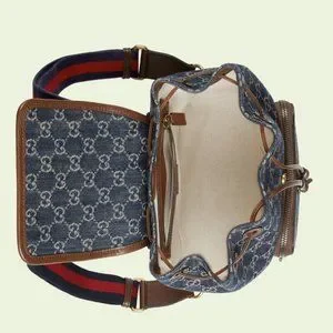 Gucci Denim Blue and Brown Backpack What Goes Around Comes Around Gucci Blue Denim Gg Marmont  main image 2